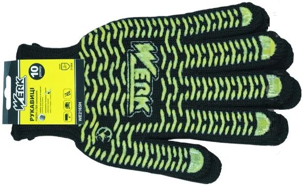 (WE2165H) Рукавички ХБ чорні, жовтий ПВХ WERK