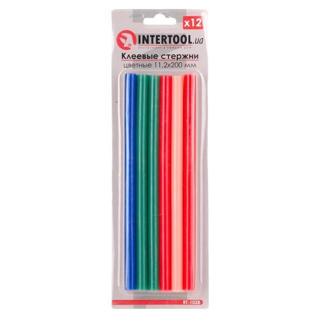 Комплект клейових стрижнів кольорових, 11,2×200 мм, 12 шт. INTERTOOL RT-1028