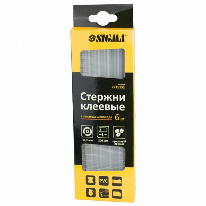 Стрижні клейові Ø11,2*200мм 6шт (запах шоколаду) Sigma (2715151)