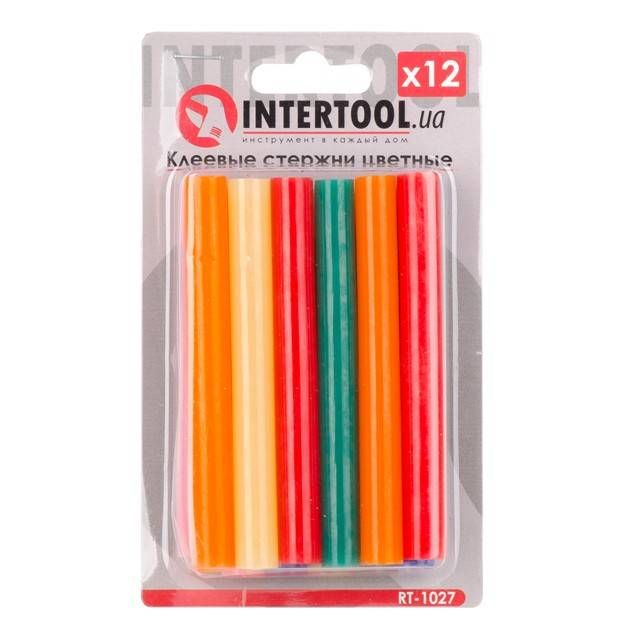 Комплект клейових стрижнів кольорових, 11,2×100 мм, 12 шт. INTERTOOL RT-1027