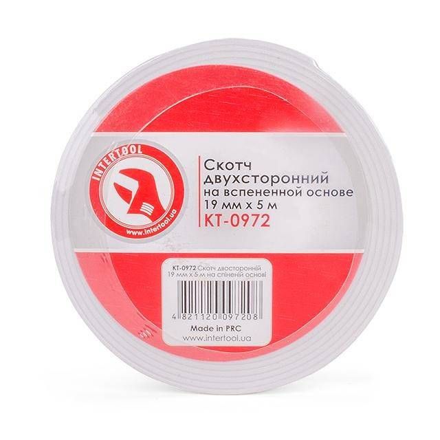 Скотч двосторонній, 5 м, 19 мм, на спіненої основі INTERTOOL KT-0972