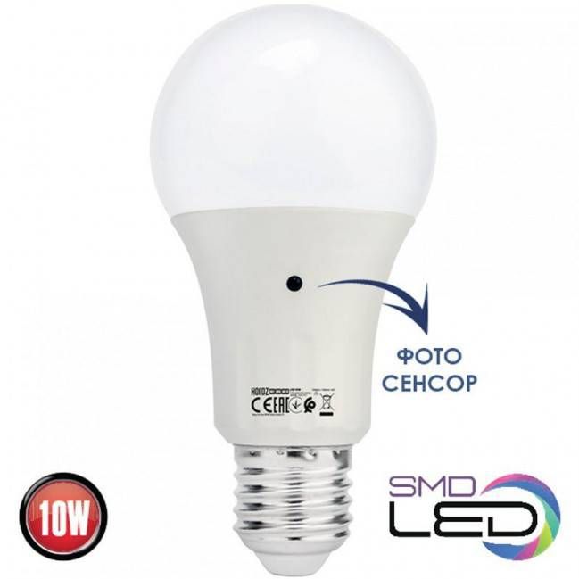 001-068-0010-030 Лампа з фотосенсором A60 SMD LED 10W 4200K E27 1032Lm 170-240v / 10/100