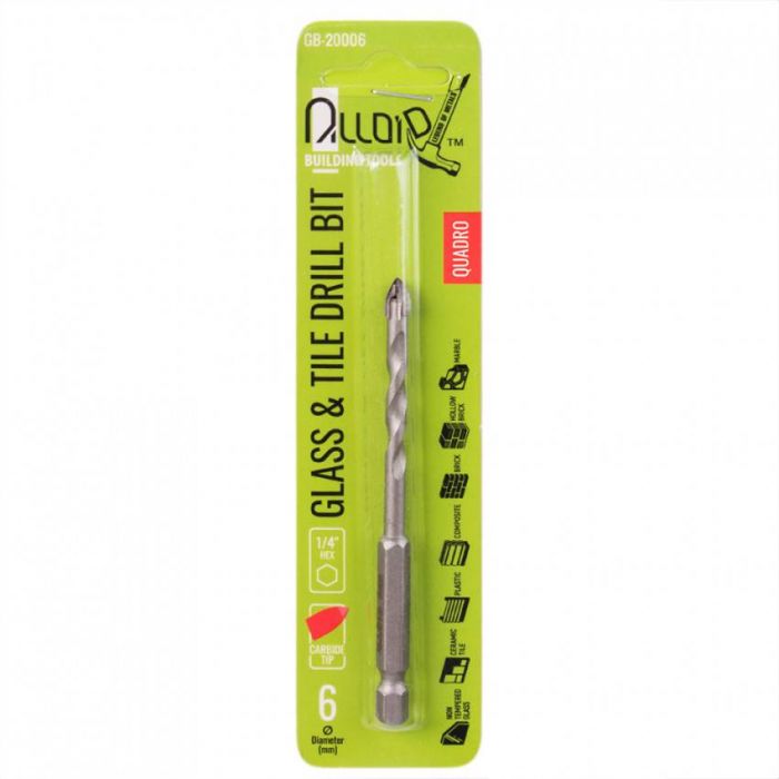Alloid. Свердло по склу та кераміці QUADRO 10мм, хвостовик HEX 1/4", L=120mm (GB-20010)