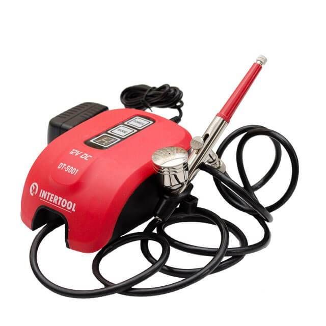 Аерограф електричний 12 Вт, 12 В, 10-15 л/хв, 0-2 бар INTERTOOL DT-5001
