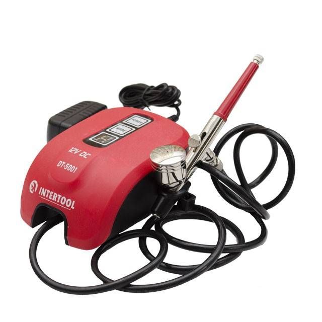 Аерограф електричний 12 Вт, 12 В, 10-15 л/хв, 0-2 бар INTERTOOL DT-5001