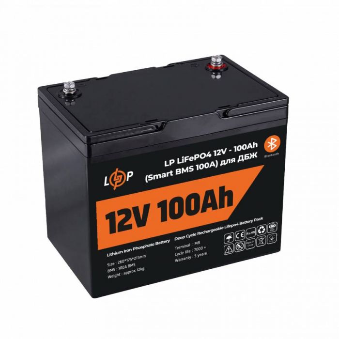 Акумулятор LP LiFePO4 12V - 100 Ah (Smart BMS 100А) з BT пластик для ДБЖ
