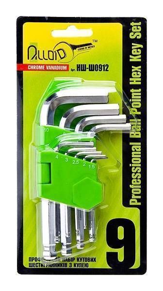 Alloid. Набір шестигранний ключів з кулею , вигнуті. 9 ін. 1,5-10 мм. (НШ-Ш0912)