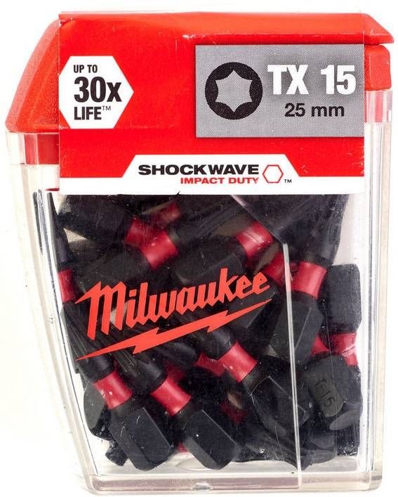 BIT SHOCKWAVE MILWAUKEE, TX15, 25 мм, (25 шт.)