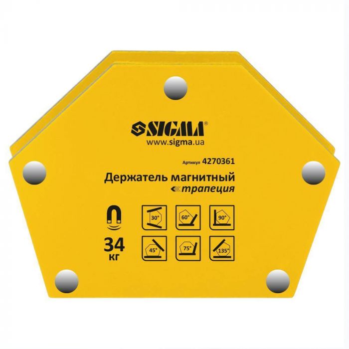 Магніт для сварки трапеція 34кг 105×65×65×45мм (30,45,60,75,90,135°) Sigma (4270361)