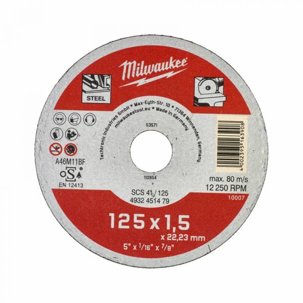 Диск відрізний MILWAUKEE, SCS 41/125х1,5, Ø125мм Диск відрізний MILWAUKEE, SCS 41/125х1,5, Ø125мм