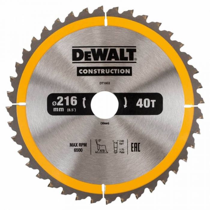 Диск пильний DeWALT DT1953, 216х30 мм, 40z