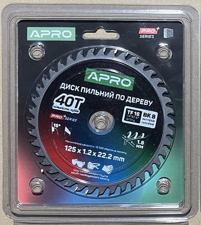 Диск пильний по дереву 125х22.2мм 40Т APRO PRO Диск пильний по дереву 125х22.2мм 40Т APRO PRO