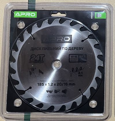 Диск пильний по дереву 185х20(16)х24Т APRO Диск пильний по дереву 185х20(16)х24Т APRO