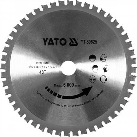 Диск пильний по металу YATO:D=185 x 2.2x20 мм, 48 зубців, RPM до 6000 об/хв