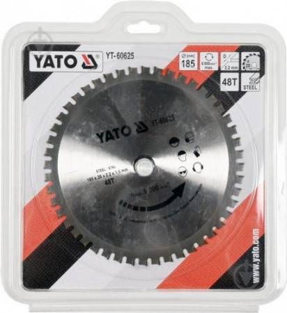 Диск пильний по металу YATO:D=185 x 2.2x20 мм, 48 зубців, RPM до 6000 об/хв