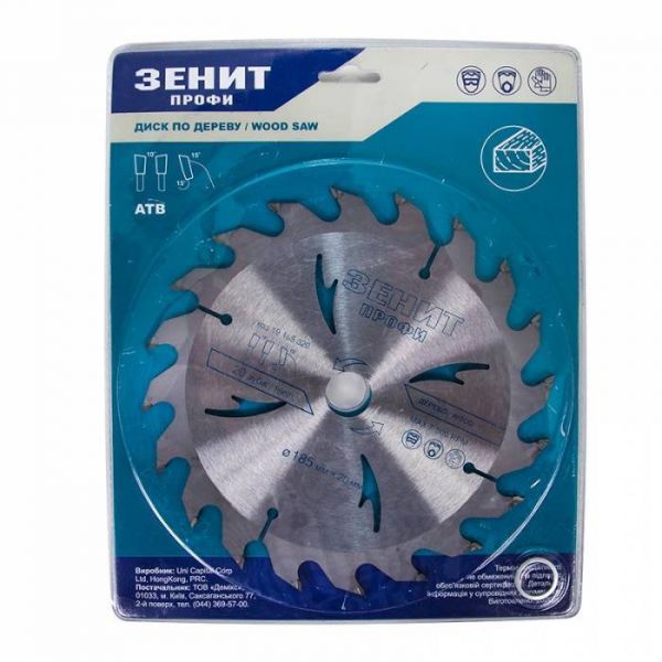 Диск пильний Зеніт Профі по дереву 185x20/16, ATB 20
