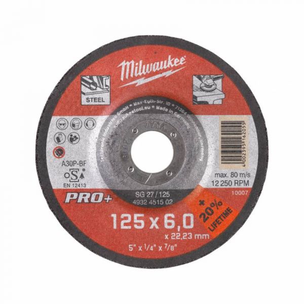 Диск зачистний по металу MILWAUKEE, SG 27/125х6 PRO, Ø125мм Диск зачистний по металу MILWAUKEE, SG 27/125х6 PRO, Ø125мм