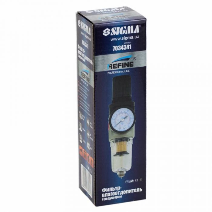 Фільтр вологовідділювач з редуктором та манометром 600л/хв 1/4" Sigma Refine (7034341)