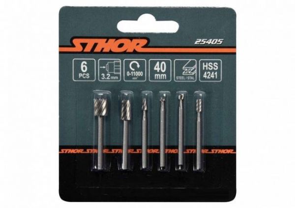 Фрези по металу HSS STHOR до мінішліфмашини зі шпинделем Ø= 3,2 мм, кпл. 6 од.