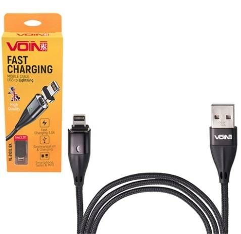 Кабель магнітний VOIN USB - Lightning 3А, 1m, black (швидка зарядка / передача даних)