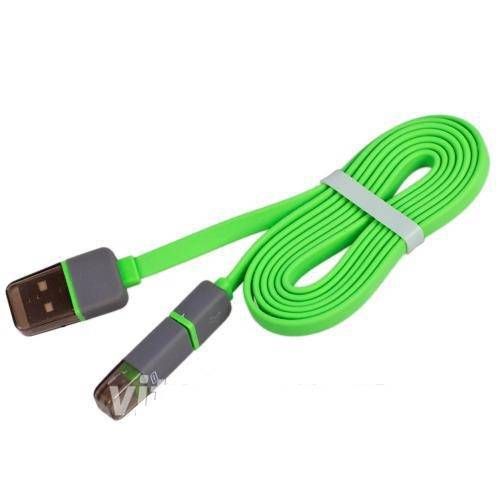 Кабель Pulso USB - Mikro USB/Apple 1m green (плоский)