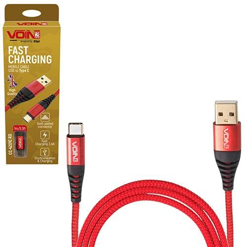 Кабель VOIN CC-4201 RD USB - Type C 3А, 1m, red (швидка зарядка/передача даних)