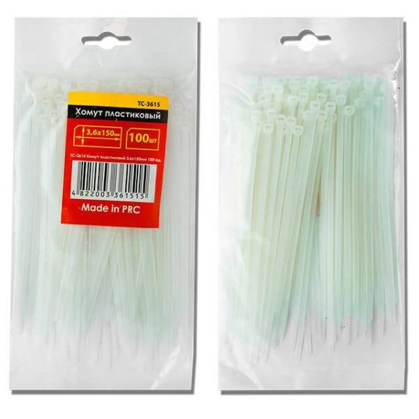 Хомут пластиковий, 7,6×350 мм, 100 шт/упак, білий INTERTOOL TC-7635