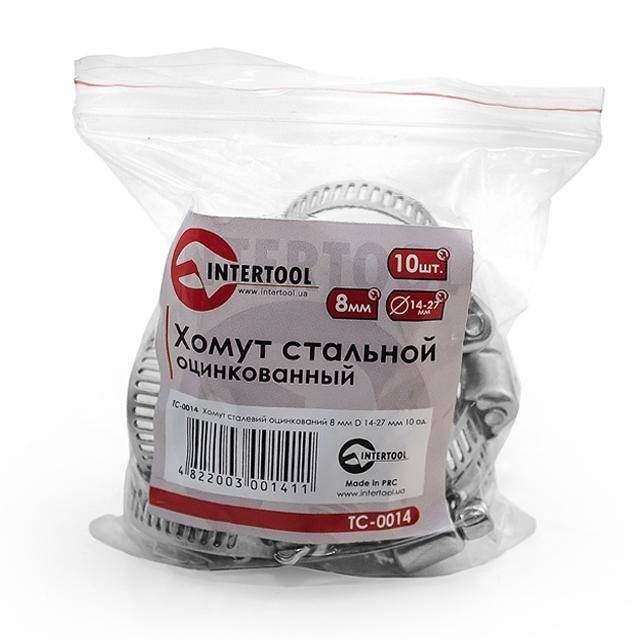 Хомут сталевий оцинкований, 8 мм, Ø - 14-27 мм INTERTOOL TC-0014