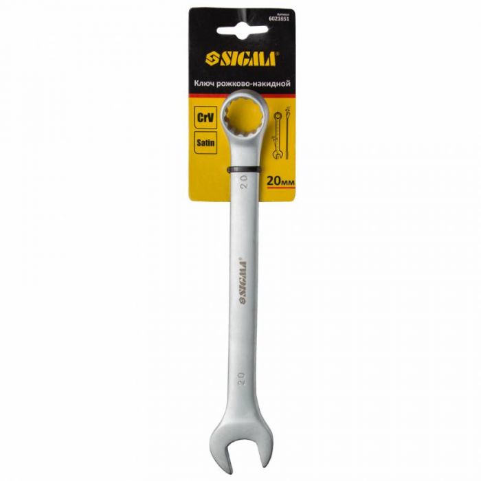Ключ ріжково-накидний 20мм CrV satine з підвісом Sigma (6021651)