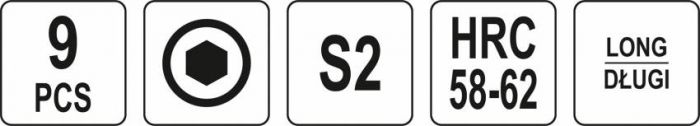 Ключі шестигранні YATO: М1.5-10 мм, Г-подібні, 2-сторонні, HRC 58-62, S2