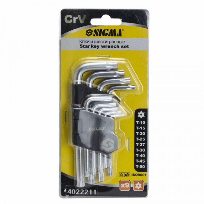 Ключі TORX 9шт T10-T50 CrV (короткі з отвором) Sigma (4022211)
