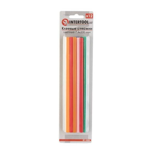 Комплект клейових стрижнів кольорових, 7,4×200 мм, 12 шт. INTERTOOL RT-1032