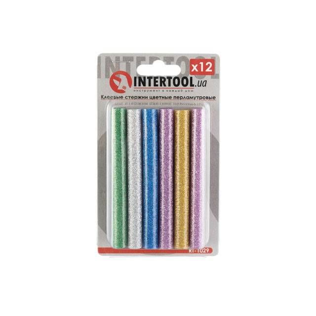 Комплект клейових стрижнів кольорових перламутрових, 11,2×100 мм, 12 шт. INTERTOOL RT-1029