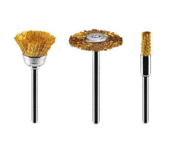 Комплект латунних дротяних щіток: торцева щітка, чашкова щітка, щітка для коліс, набір 3 шт.
