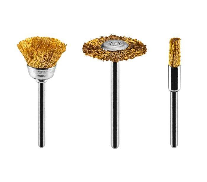Комплект латунних дротяних щіток: торцева щітка, чашкова щітка, щітка для коліс, набір 3 шт.
