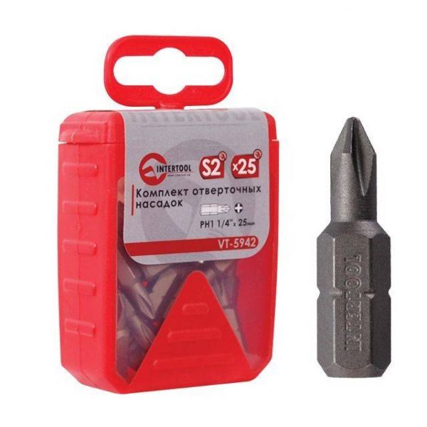 Комплект викруткових насадок PH1 1/4"*25мм уп. 25шт [VT-5942]