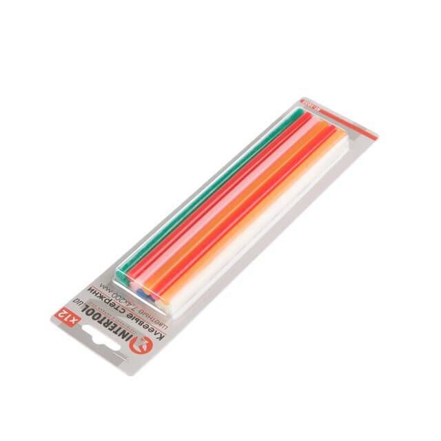 Комплект клейових стрижнів кольорових, 7,4×200 мм, 12 шт. INTERTOOL RT-1032