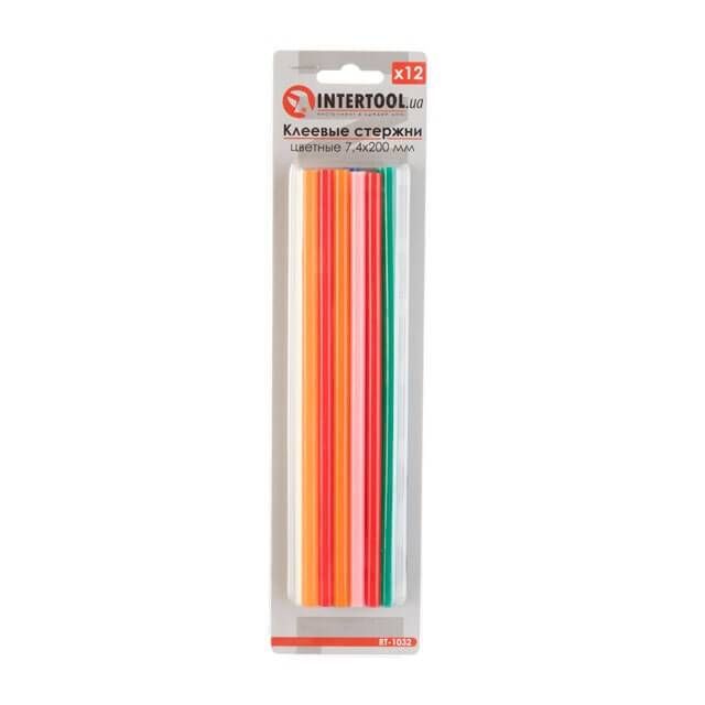 Комплект клейових стрижнів кольорових, 7,4×200 мм, 12 шт. INTERTOOL RT-1032