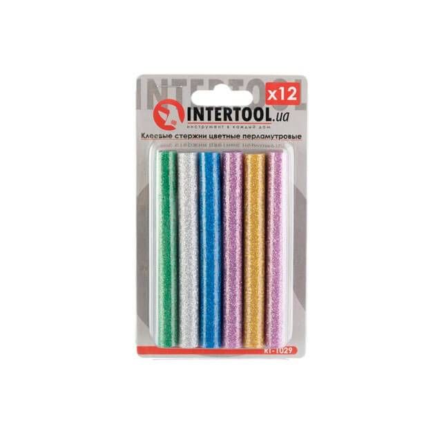 Комплект клейових стрижнів кольорових перламутрових, 11,2×100 мм, 12 шт. INTERTOOL RT-1029