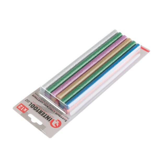 Комплект клейових стрижнів кольорових перламутрових, 11,2мм× 200 мм, 12 шт. INTERTOOL RT-1035