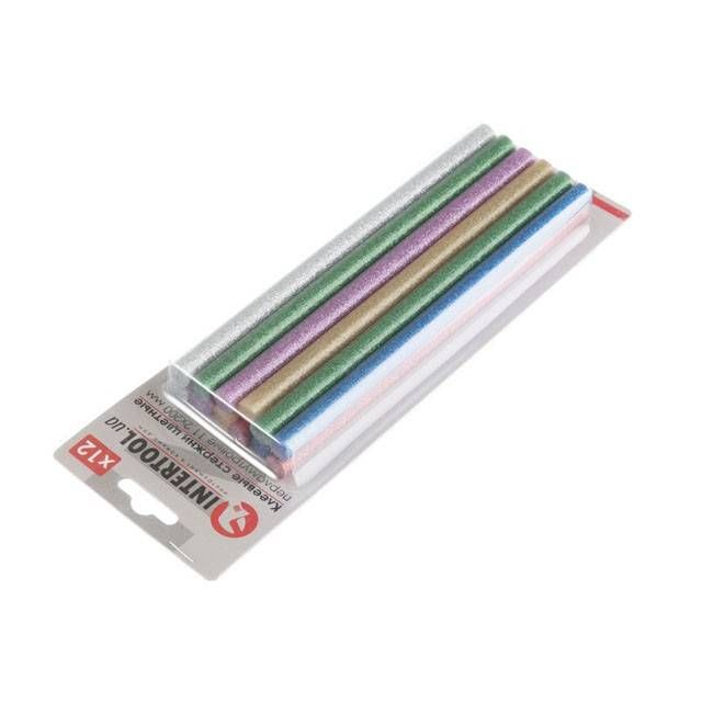 Комплект клейових стрижнів кольорових перламутрових, 11,2мм× 200 мм, 12 шт. INTERTOOL RT-1035