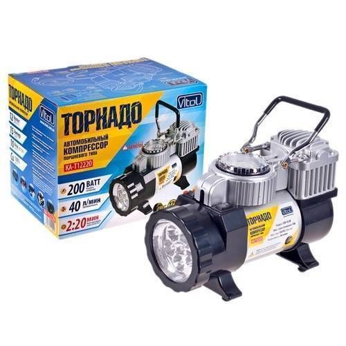 Компресор Торнадо" КА-Т12220 150psi/14Amp/35л/прикур. перехідник/ліхтар/Автостоп