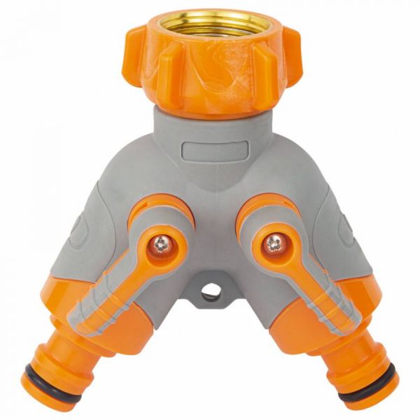 Кран розподільний з адаптерами ½" 2 виходи на кран ¾" з латуньою різьбою (ABS+TPR) FLORA (5016614)