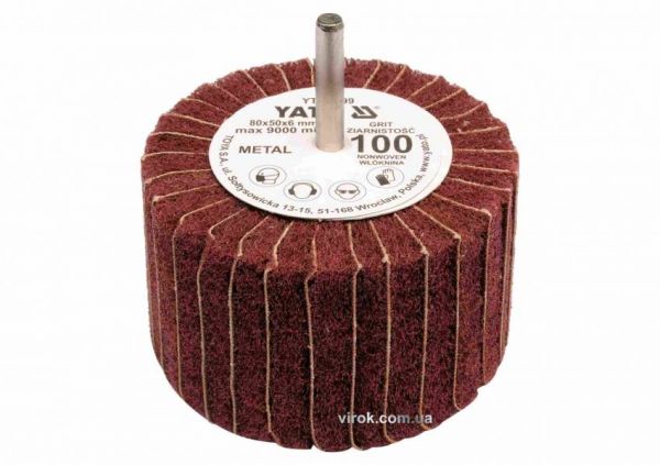 Круг пелюстковий шліфувальний YATO : подовжений Ø=80 мм, К150, шпиндель Ø= 6 мм, H= 50 мм