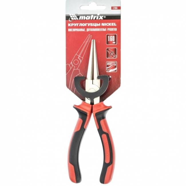 Круглогубці NICKEL 160 мм, нікельовані, двокомпонентні рукоятки, MTX