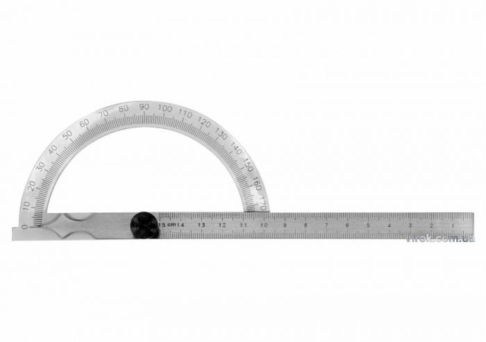 Кутомір- транспортир з лінійкою YATO; 120 х 150 мм, діапазони: кут- 0-180°, відстань- 0-150 мм