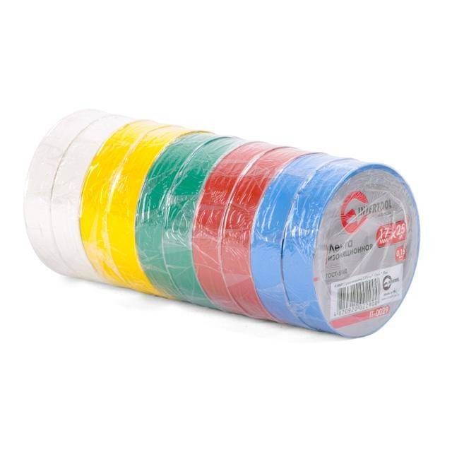 Стрічка ізоляційна 0.15 мм * 17 мм * 25 м, кольорова (10 од.) INTERTOOL IT-0029
