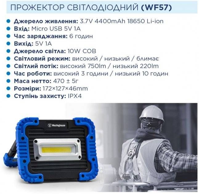 Ліхтар 15W COB LED WF57N + Мicro USB кабель в комплекті