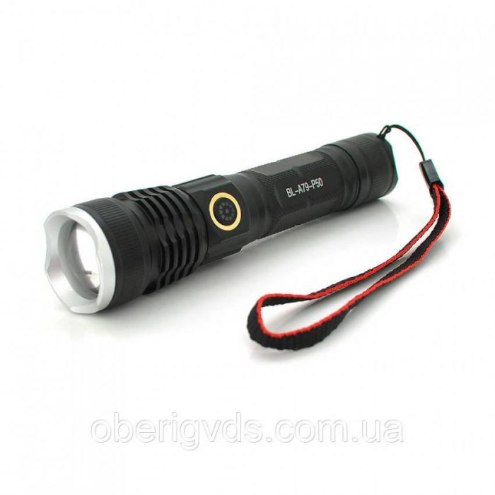 Ліхтар BL-A79-P50, 3 режими, Zoom, алюміній, акум 18650, USB кабель, BOX