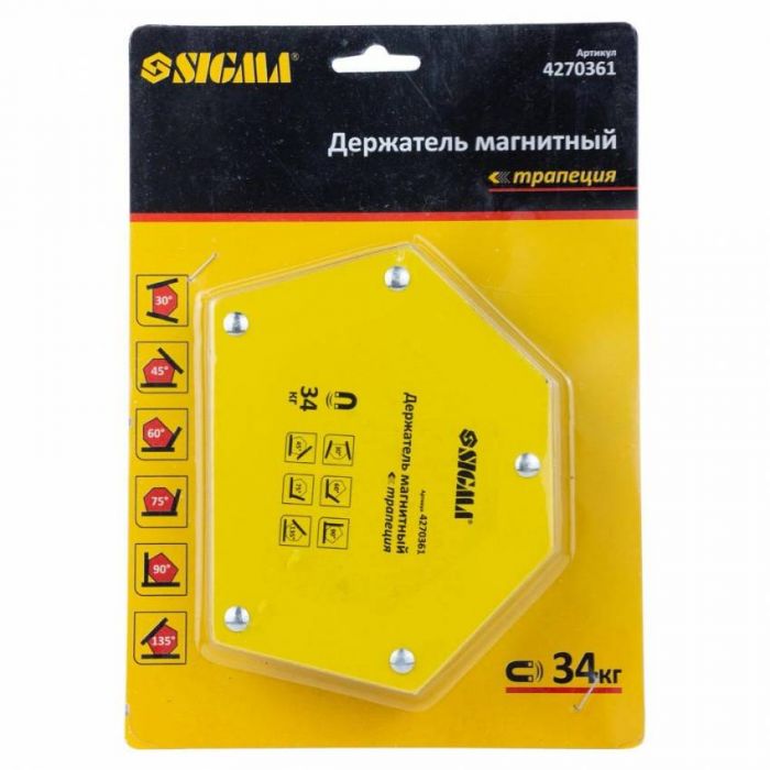 Магніт для сварки трапеція 34кг 105×65×65×45мм (30,45,60,75,90,135°) Sigma (4270361)